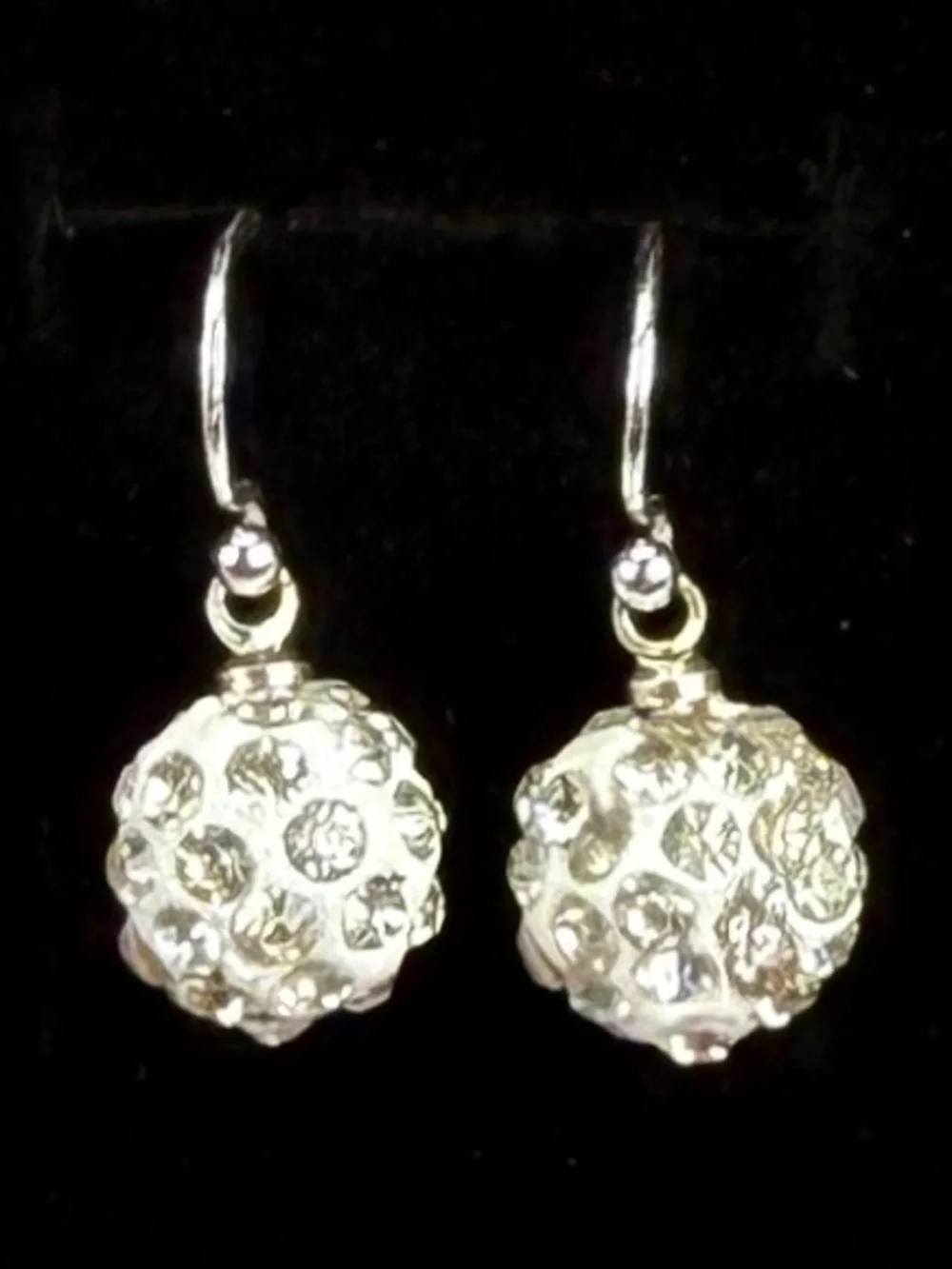 Dainty Silvertone clear bling ball drop pierced earrings